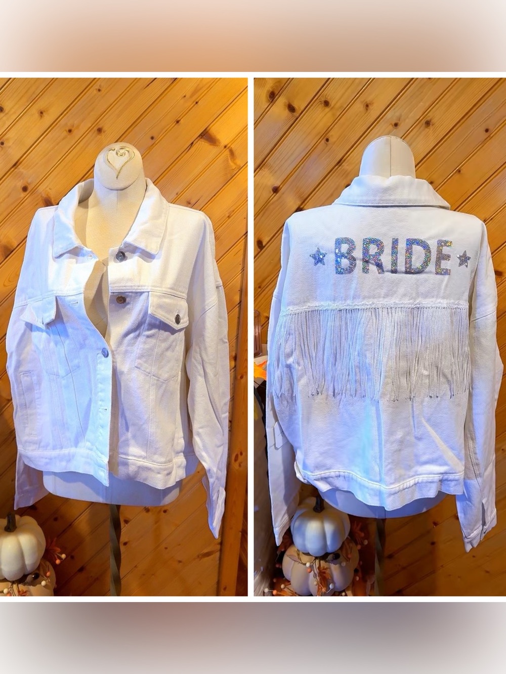 NWT Altar’d State Bride Sequin Fringe White Denim Jacket Medium